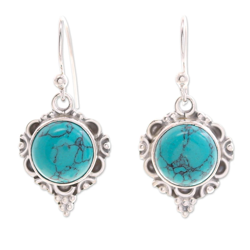 Echte Türkis-Hängeohrringe, 925er Sterlingsilber, handgemacht, böhmischer Edelsteinschmuck, Geschenk für sie & Mama