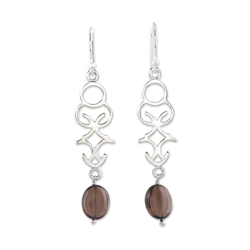 Openwork Smoky Quartz Dangle Earrings from India Women Stone Solid Silver Earring Handmade Boho Dainty Earring Gift For Her