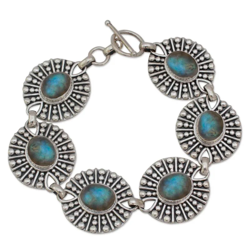 Handgefertigtes Sterling Silber und Labradorit Gliederarmband, Geburtstagsgeschenk für Sie, Charmanter Schmuck, Valentinstagsgeschenk für Sie