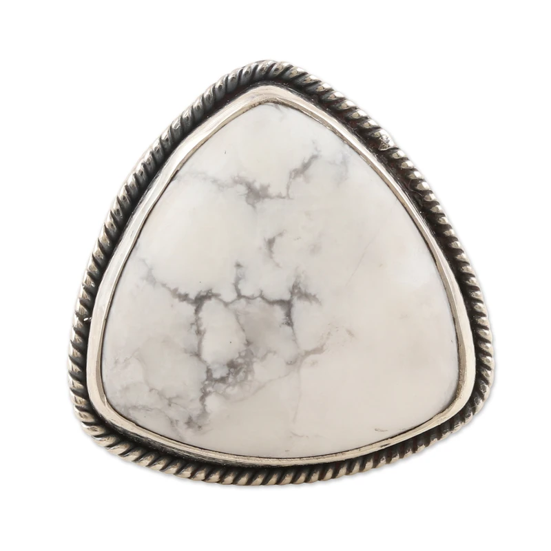 White Pyramid Howlite Ring 925 Sterling Silver Ring White Stone Ring Handmade Women Ring Gemstone Ring Gift For Her