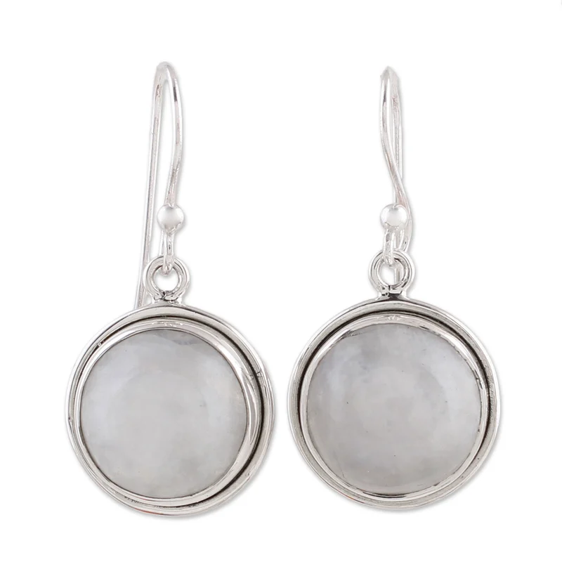 925 Sterling Silber Ohrringe Runde Form Regenbogen Mondstein Ohrringe Handgemachte Edelstein Ohrringe Geschenk für Sie Bohemian Schmuck