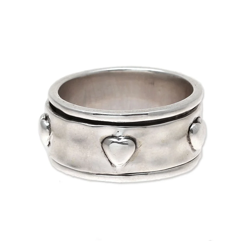 Herzmotiv Sterlingsilber Spinnerring aus Indien Handgemachter Ring Silberschmuck Böhmischer zierlicher Ring Geschenk für sie