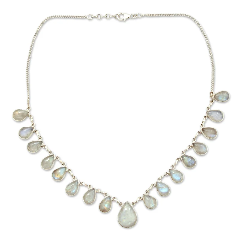Handgefertigter Mondstein-Schmuck, Halskette aus Sterlingsilber, Mondstein-Schmuck, natürlicher Feuer-Regenbogen-Mondstein, Geschenk für Sie