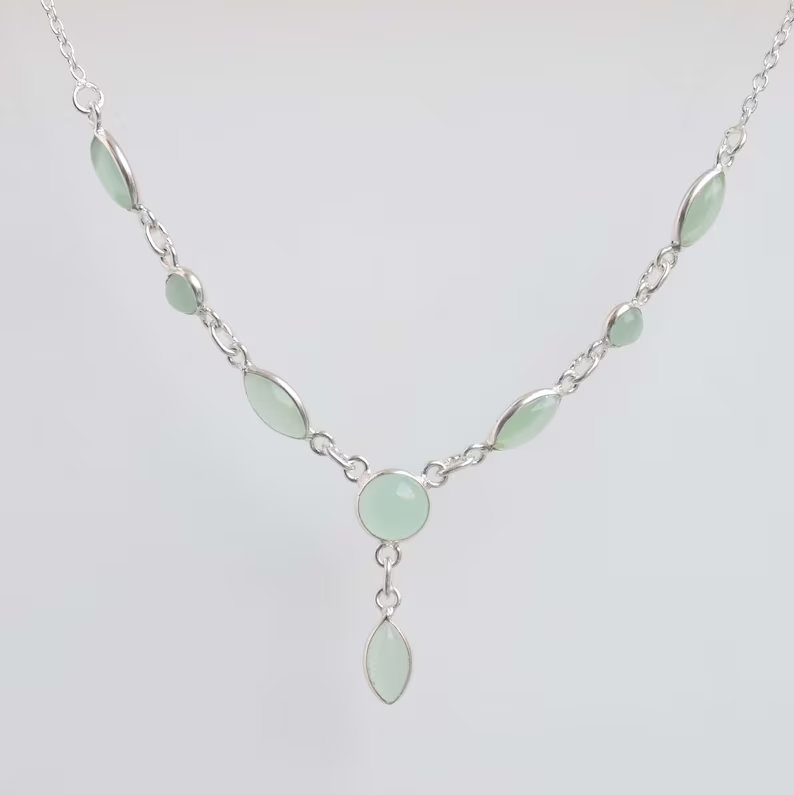 Aquachalcedon 925 Sterling Silber Edelstein Designer Halskette Marquise Runde Halskette Handgemachter Schmuck Geschenk zum Jahrestag
