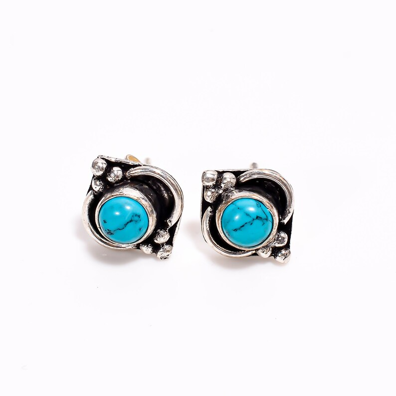 Turquoise Studs 925 Sterling Silver Stud Earrings Turquoise Jewelry Dainty Turquoise Earrings Handmade Boho Dainty Studs Earrings Gift For Her