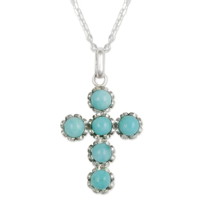 Handgefertigte Kreuzkette aus Sterlingsilber und Amazonit, Amazonit-Schmuck, handgefertigter Schmuck, böhmische Halsketten, Geschenk für sie