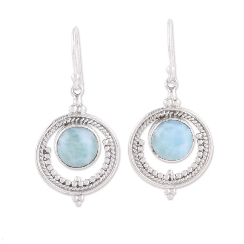 Larimar und Sterlingsilber Ohrhänger Edelstein-Ohrringe Handgefertigte Boho-Ohrringe Geschenk für Sie