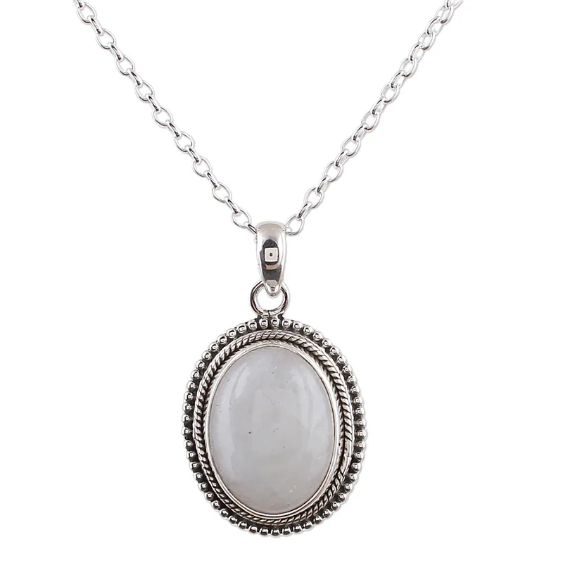 Oval Cabochon Regenbogen-Mondstein-Anhänger-Halskette 925er Sterlingsilber Handgefertigter böhmischer Schmuck Jubiläumsgeschenk für sie & Ehefrau