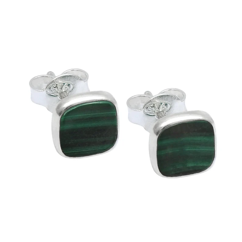 Malachit Ohrstecker Silber Ohrstecker Minimalistische Ohrringe Einfache Ohrstecker Natürlicher Malachit Schmuck Echter 925 Sterling Silber Geburtsstein Ohrstecker