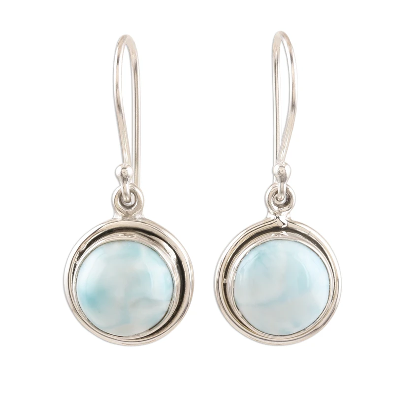 Larimar Cabochon und Sterling Silber Hängeohrringe Edelstein Ohrringe Handgemachte Boho Ohrringe Geschenkidee