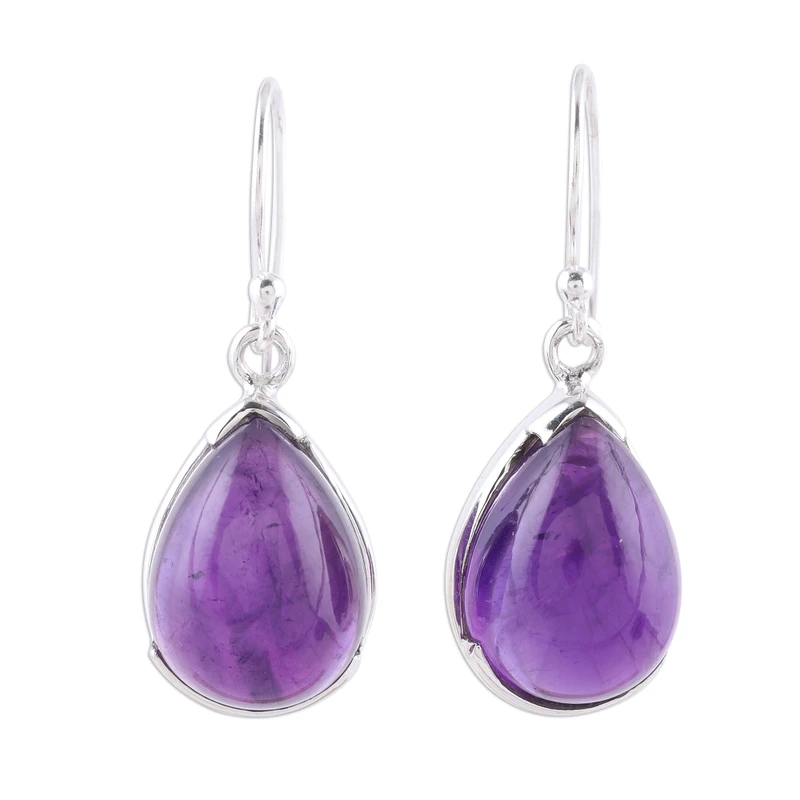 Ohrhänger mit Tropfen-Amethyst, 925er Sterlingsilber, handgefertigt, Geschenk, Geburtstagsgeschenk für Sie