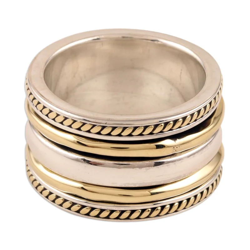 Sterling Silber und Messing Meditations-Spinner-Ring Handgemachter Ring Silberschmuck Böhmischer Zarter Ring Geschenk für Sie