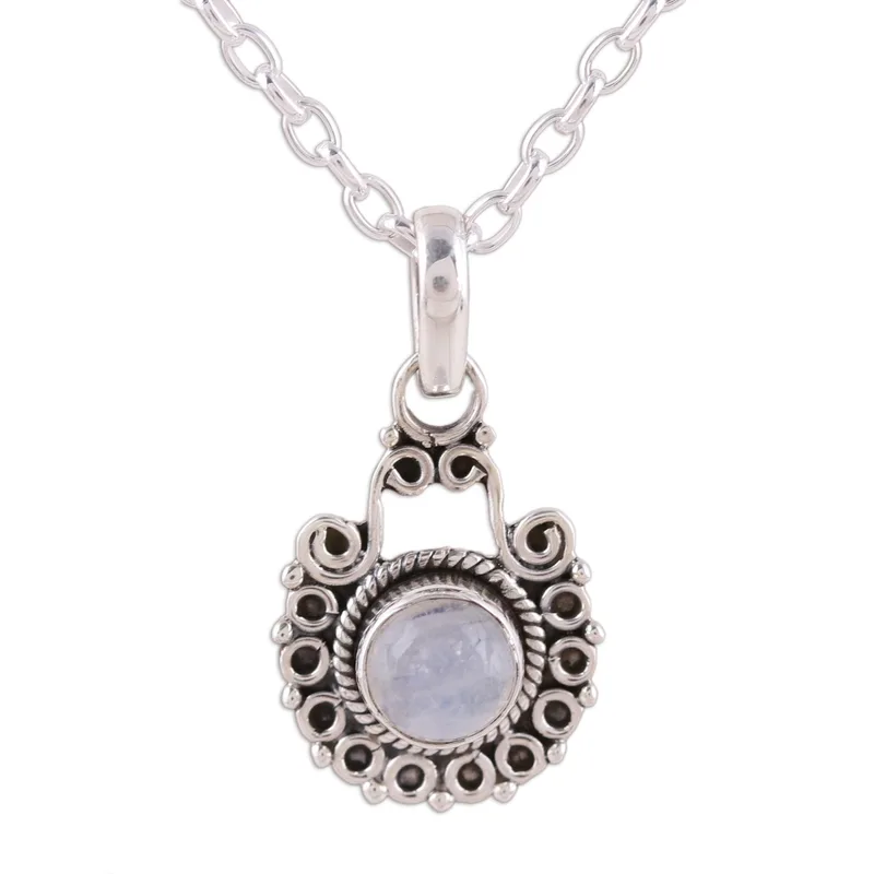 Regenbogenmondstein- und Sterlingsilber-Anhänger-Halskette, natürlicher Feuer-Regenbogenmondstein, Geschenk für sie, Geburtstagsgeschenk