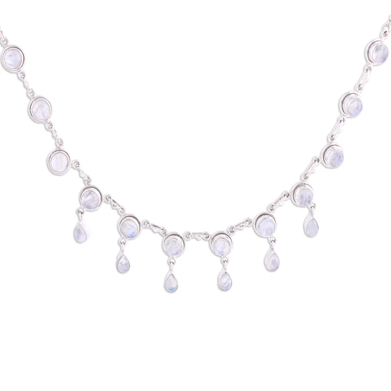 Mondstein Schmuck Regenbogen-Mondstein und 925 Sterling Silber Halskette Indischer Stil Naturfeuer Regenbogen Regenbogen-Mondstein Geschenk für sie