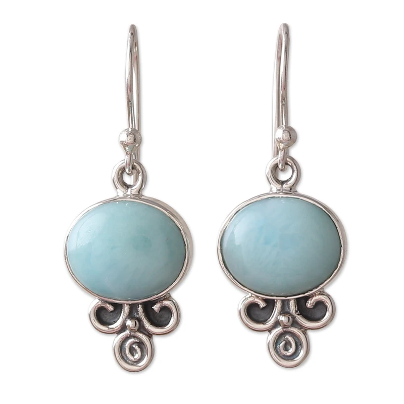 925 Sterling Silber Larimar Ohrhänger Massives Silber Edelstein Ohrringe Handgemachte Boho Ohrringe Geschenk für Sie