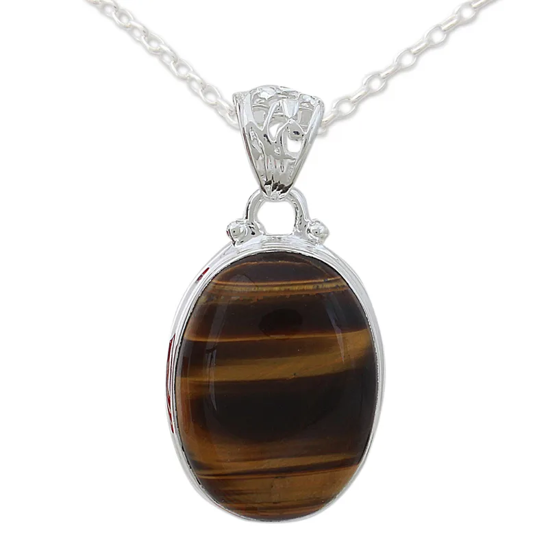Hypnotic Feline 925 Sterling Silber und Tigerauge Anhänger Halskette Echte Edelstein Halskette Böhmischer Schmuck Geschenk für Sie Valentinstagsgeschenk