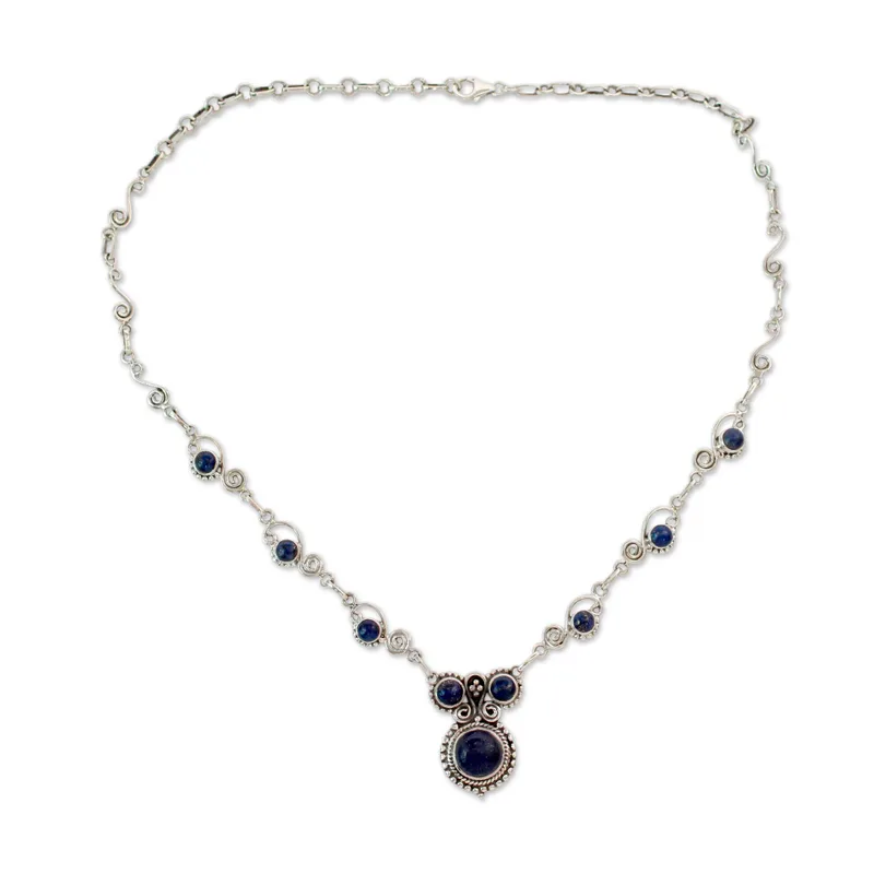 Runde Form Multi Stein Lapislazuli Halskette und 925 Sterling Silber Halskette Lapislazuli Schmuck Geburtsstein Schmuck Boho Halskette Statement Halskette Geschenk für Sie