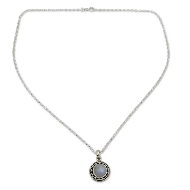 Lavish Moon 925 Sterling Silber Mondstein Anhänger Halskette Blauer Feuer Regenbogen Mondstein Geschenk für Sie Geburtstagsgeschenk