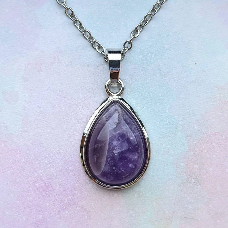 Amethyst Teardrop-Anhänger Halskette Natürlicher Edelstein Zierlicher Anhänger Handgefertigter Schmuck Bestseller Geschenk 925 Sterling Silber