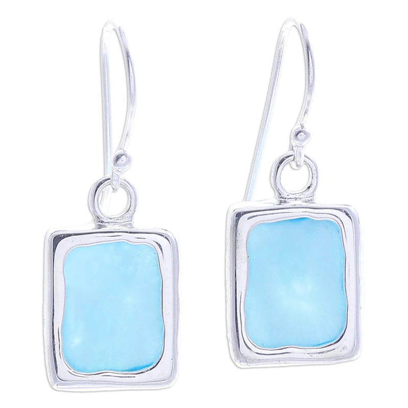 Moderne Larimar Sterling Silber Quadratische Ohrhänger Edelstein Ohrringe Handgemachte Boho Ohrringe Geschenk Für Sie