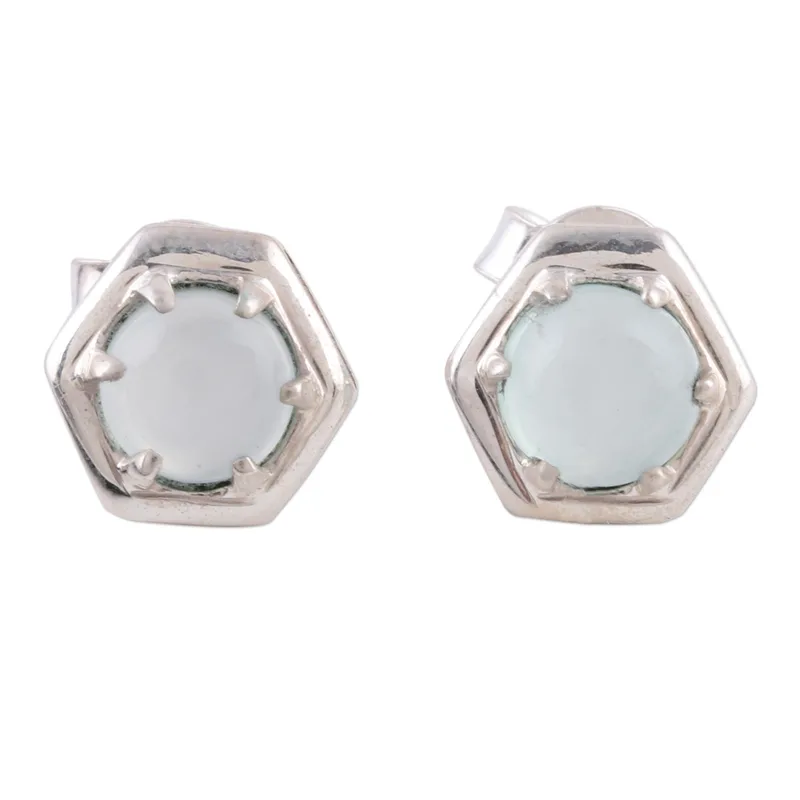 Hexagon Form Aquamarin-Chalcedon Ohrstecker 925 Sterling Silber Handgemachte Ohrstecker Alltags-Ohrringe Für Frauen Geschenk Für Sie