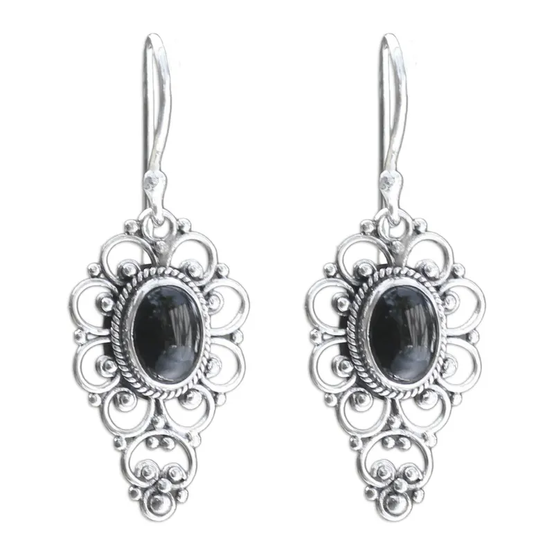 Blumen-Onyx-Ohrhänger aus Sterlingsilber, handgefertigte Ohrringe für Damen, Geschenke für Mama & Sie, Böhmischer Schmuck