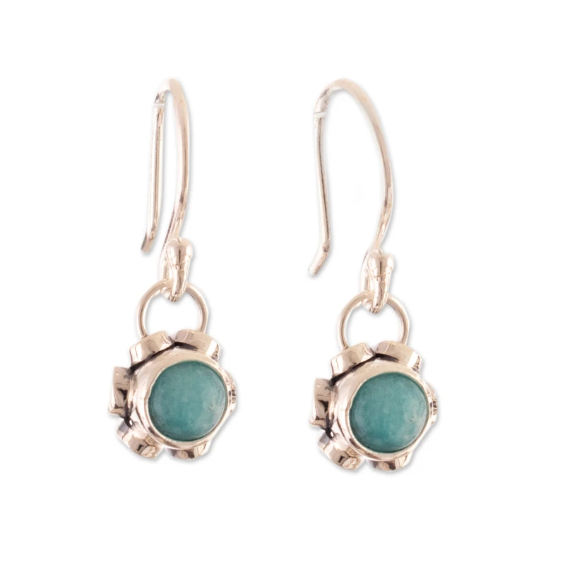 Blumen Sterling Silber Ohrringe mit grünem Amazonit Damen Schmuck Boho Ohrringe Handgefertigte Edelstein Ohrringe Hochzeitsschmuck Geschenk für sie