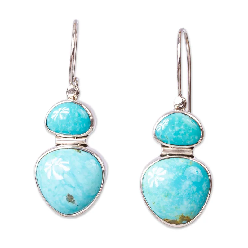 Natürlicher Türkis Silber Ohrhänger 925 Sterling Silber Handgemachtes böhmisches Edelstein Schmuck Geschenk für Sie