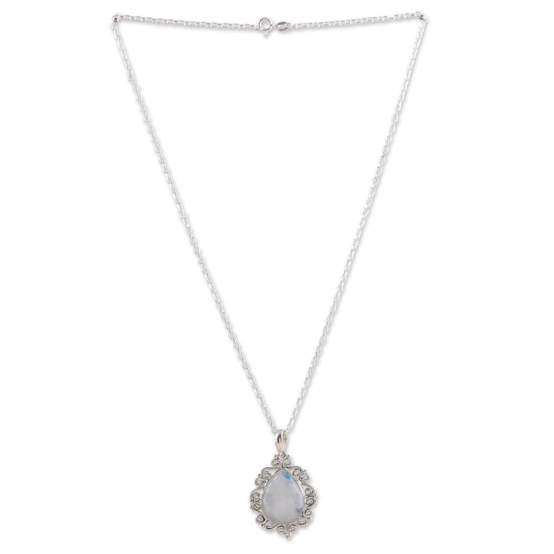 Harmonische Illusions-Halskette mit Regenbogen-Mondstein 925 Sterling Silber Natürlicher Feuer-Regenbogen-Mondstein Geschenk für sie