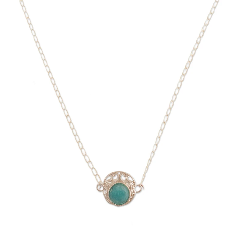Kleine Edelsteine Amazonit-Halskette 925 Sterling Silber handgemachter Schmuck böhmische Halsketten Amazonit-Schmuck Geschenk für Sie Geburtstagsgeschenk
