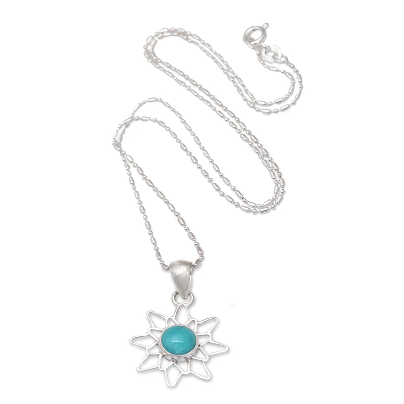 Amazonit Chakra Blumenanhänger Halskette 925 Sterling Silber Handgemachter Schmuck Böhmische Halsketten Amazonit Schmuck Geschenk Für Sie Geburtstagsgeschenk
