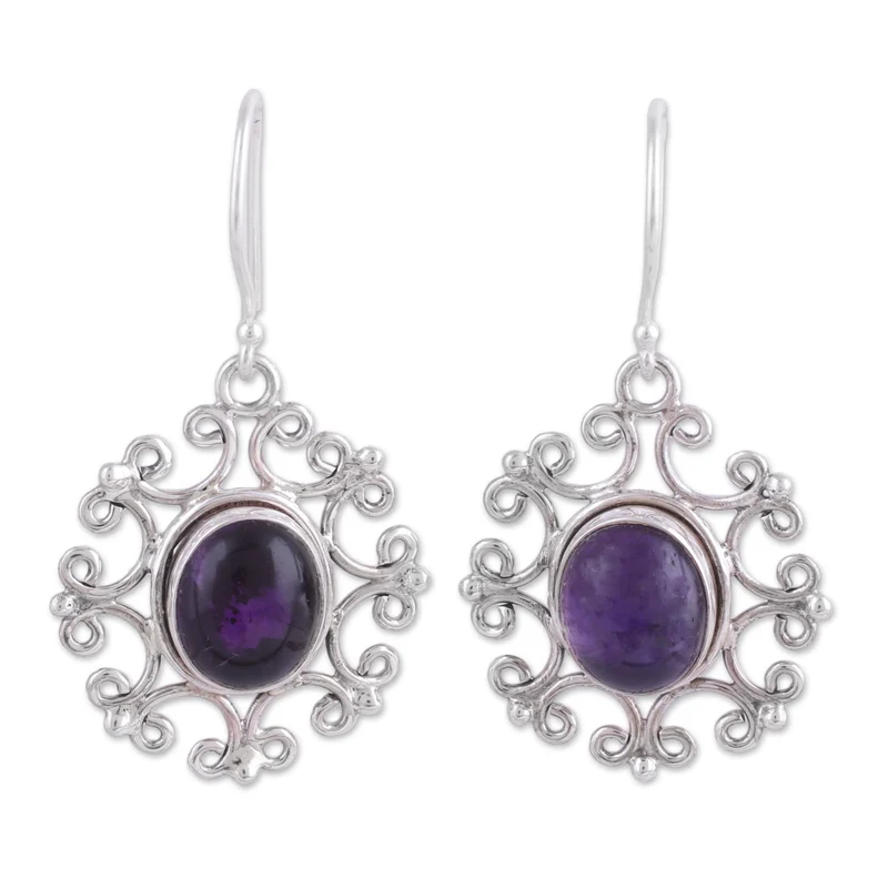 Handgefertigte ovale Amethyst-Ohrhänger Handmade Ohrringe Geschenkartikel Geburtstagsgeschenk