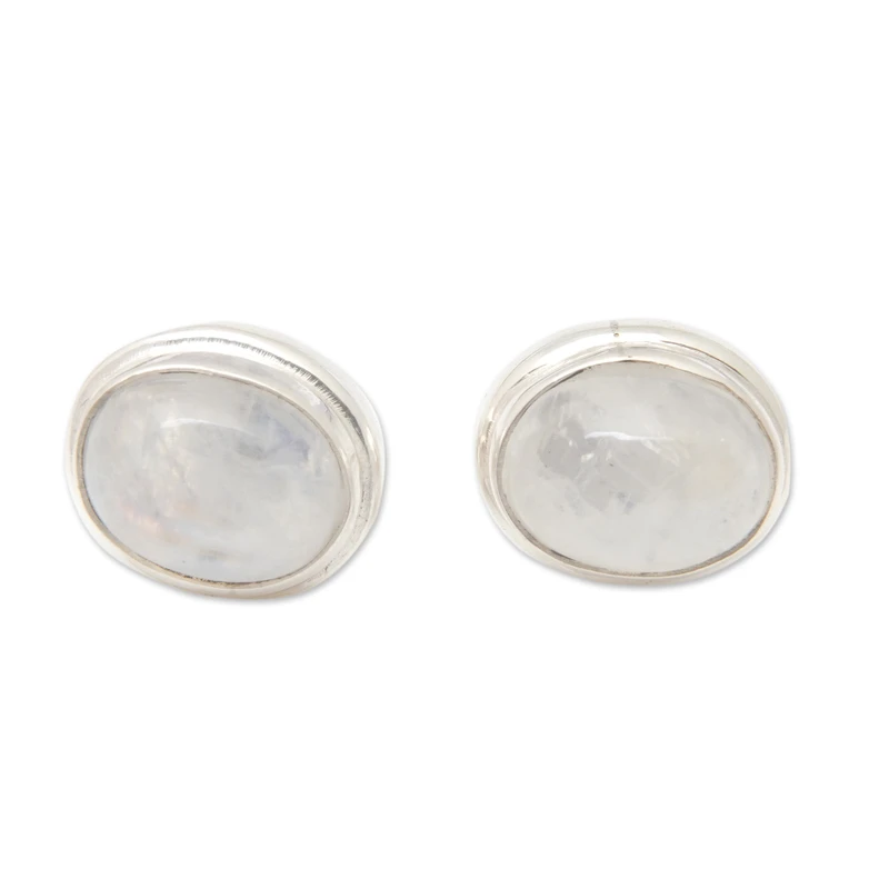Ohrstecker aus Sterlingsilber mit ovalen Regenbogen-Mondsteinen, handgemachte Ohrstecker, Mondstein-Ohrstecker, Mondstein-Schmuck, einzigartiger Geschenkartikel