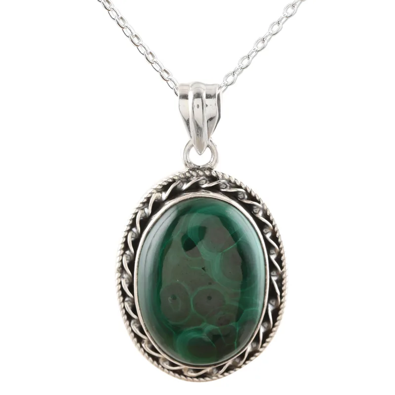 925 Sterling Silber und Malachit Anhänger Halskette Böhmischer Schmuck Geschenk für Mama & Sie Valentinstag Geschenk