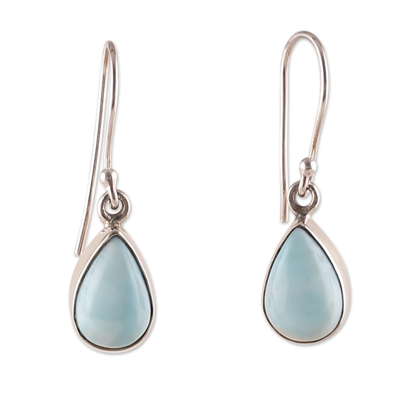 Ohrringe in Tropfenform aus natürlichem Larimar, 925er Sterlingsilber, Edelstein-Ohrringe, handgefertigt, Hochzeits-Ohrringe für Frauen, Geschenk für sie