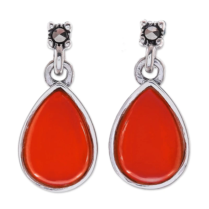 Drop Shaped Carnelian Dangle Earrings 925 Sterling Silver Gemstone Earrings August Birthstone Gift For Her