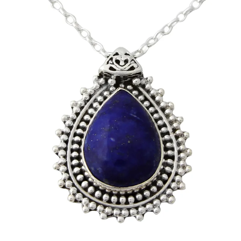 Lapislazuli Halskette aus Indien, gefertigt aus 925er Silber, Lapislazuli Schmuck, Geburtsstein Schmuck, Boho Halskette, Statement Halskette, Geschenk für Sie & Schwester