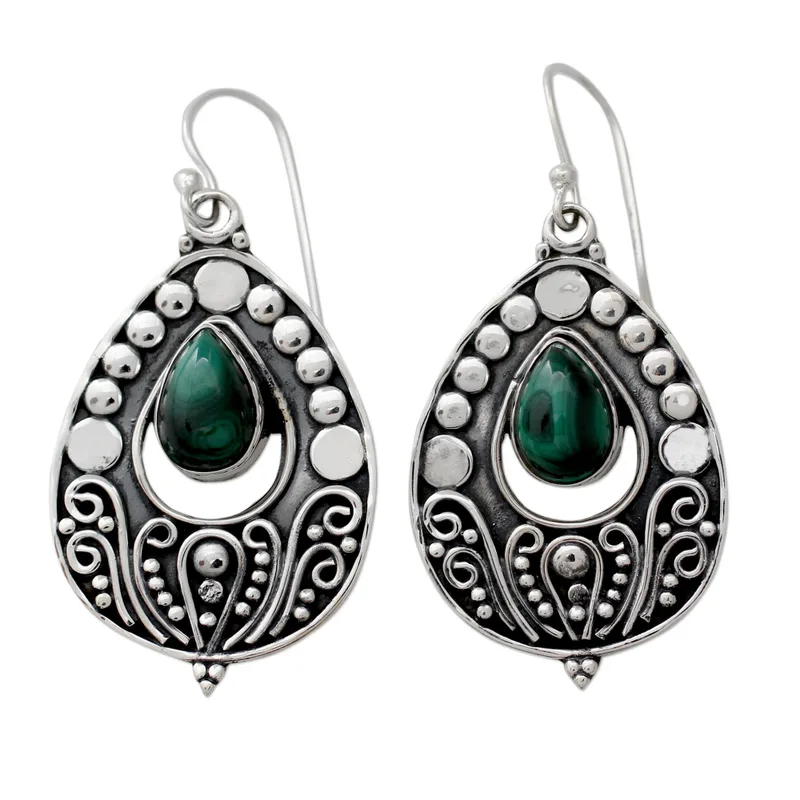 Classic Design in 925 Sterling Silver and Malachite Dangle Earrings Boho Dainty Earring Handmade Jewelry Gift For Her & Wife