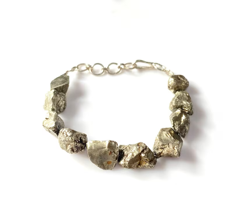 Raw Pyrite Bracelet Natural Pyrite Bracelet Gold Pyrite Bracelet Druzy Pyrite Bead Bracelet Pyrite Jewelry Gift For Her