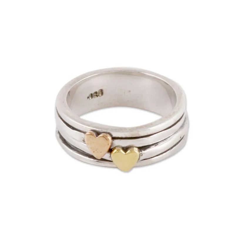 Herz Motiv Sterlingsilber und Messing Spinner Ring Handgemachter Ring Silberschmuck Böhmischer Zierlicher Ring Geschenk für sie Geschenkidee