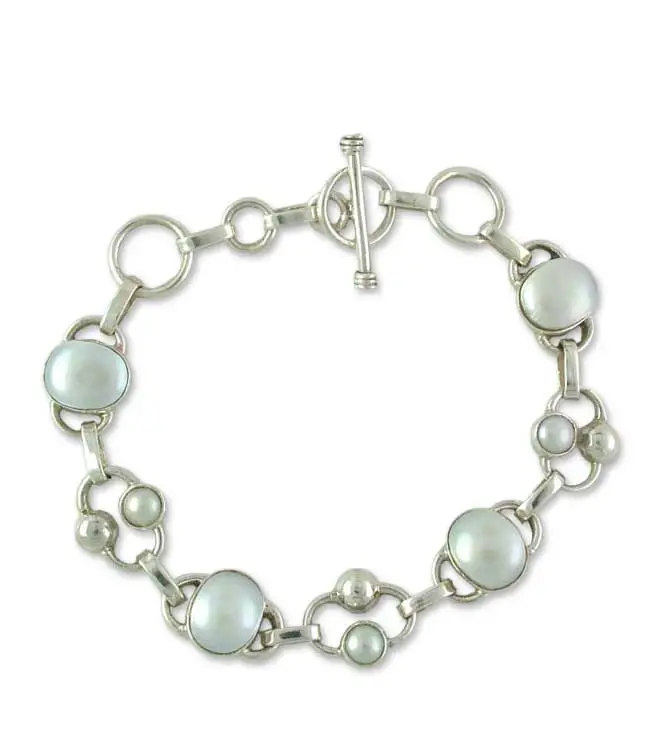 Bridal 925 Sterling Silver Link Pearl Bracelet Bohemian Jewelry Charming Jewelry Gift For Her