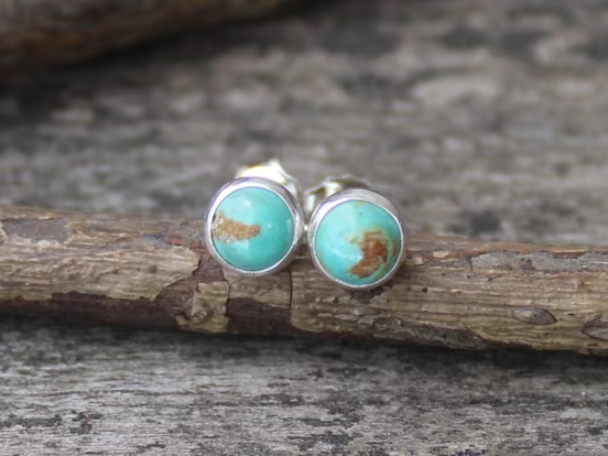 Green Turquoise Stud Earrings Square 925 Sterling Silver Turquoise Jewelry Handmade Bohemian Jewelry Gift For Her Birthday Gift