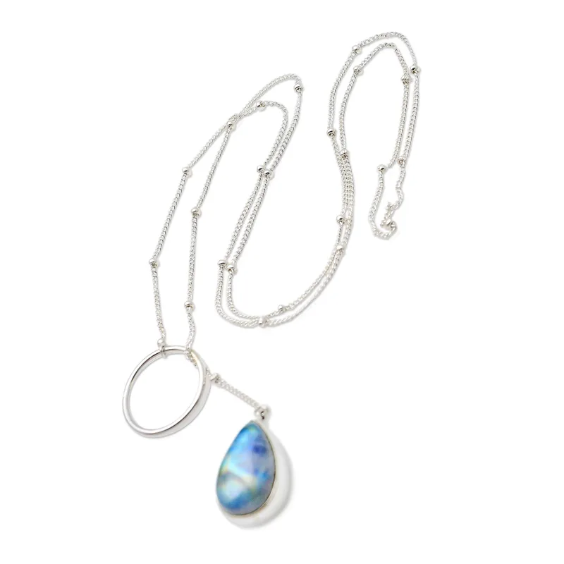 Birne Regenbogen-Mondstein-Anhänger-Halskette 925 Sterling Silber Natürliches Feuer Regenbogen-Mondstein-Geschenk für Sie