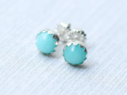 Natural Amazonite Studs Earrings Gemstone Earrings 925 Sterling Silver Large Earrings Minimalist Earrings Gift Item