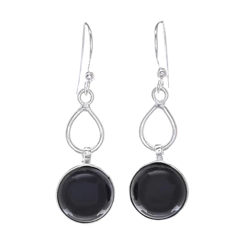 Schwarze Onyx Cabochon Ohrhänger 925 Sterling Silber Damen Handgemachte Ohrringe Geschenke Für Mama & Sie