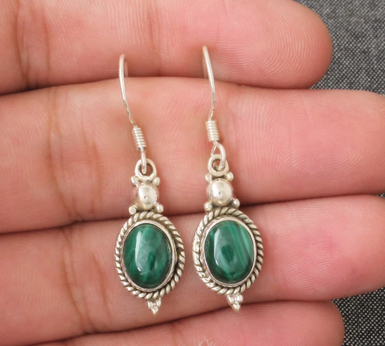 Natural Malachite 925 Sterling Silver Teardrop Earrings For Women Handmade Oval Minimalist Earrings Gifts Idea Jewelry