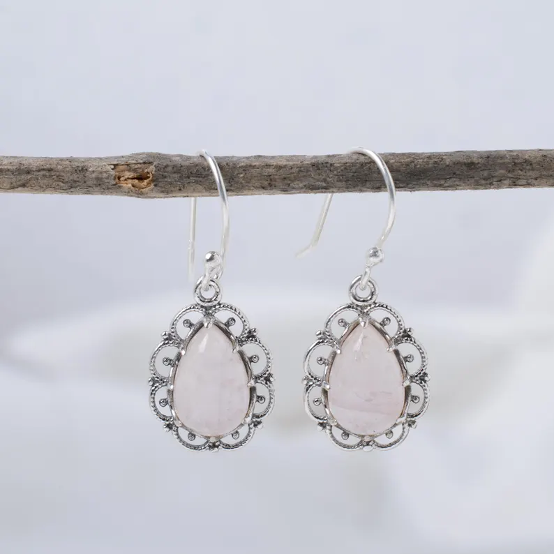 Natürliche Rosenquarz Ohrringe 925 Silber Ohrringe Alltags-Ohrringe Hängeohrringe Designer Ohrringe Statement Schmuck für sie
