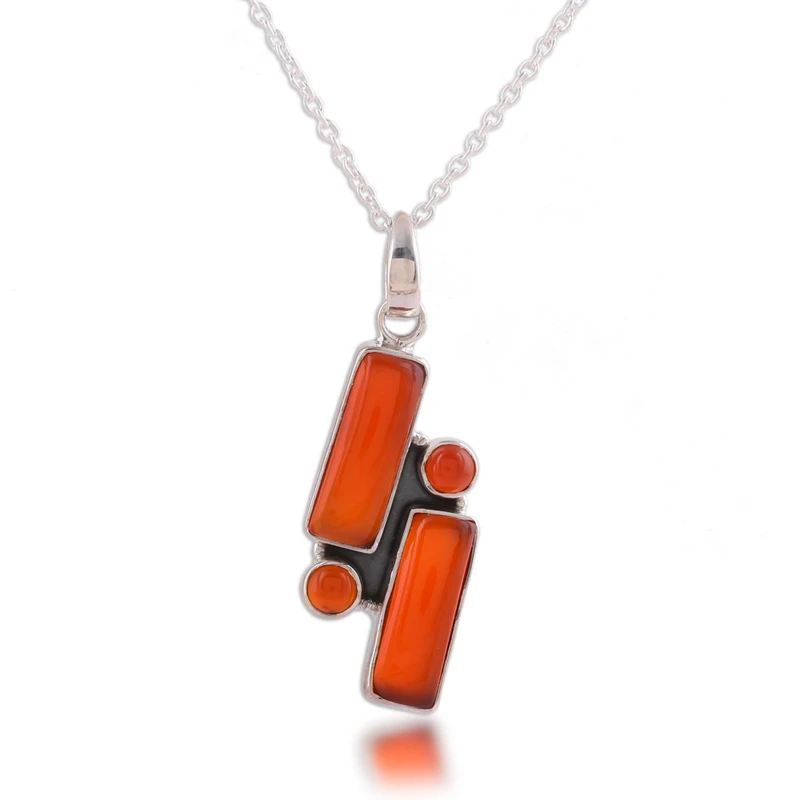 Rechteckige Karneol-Anhänger Halskette 925 Sterling Silber Zierliche Anhänger Juli Geburtsstein Halskette Böhmischer Schmuck Geschenk für Sie