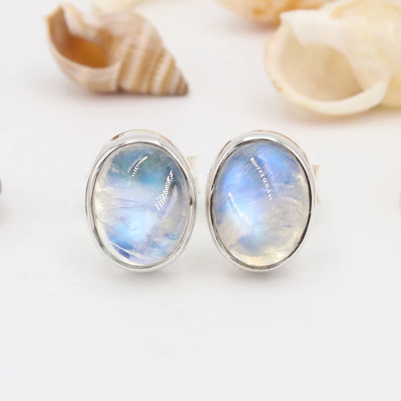 Mondstein-Ohrstecker Silber Ohrstecker Ohrstecker für Frauen Ovale blaue Mondstein-Ohrstecker für sie Geschenk für sie
