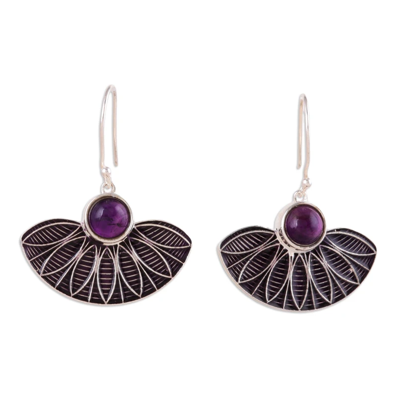 Handbemalte Amethyst-Ohrhänger aus Sterlingsilber, handgemachte Ohrringe, Geschenk, Geburtstagsgeschenk für sie